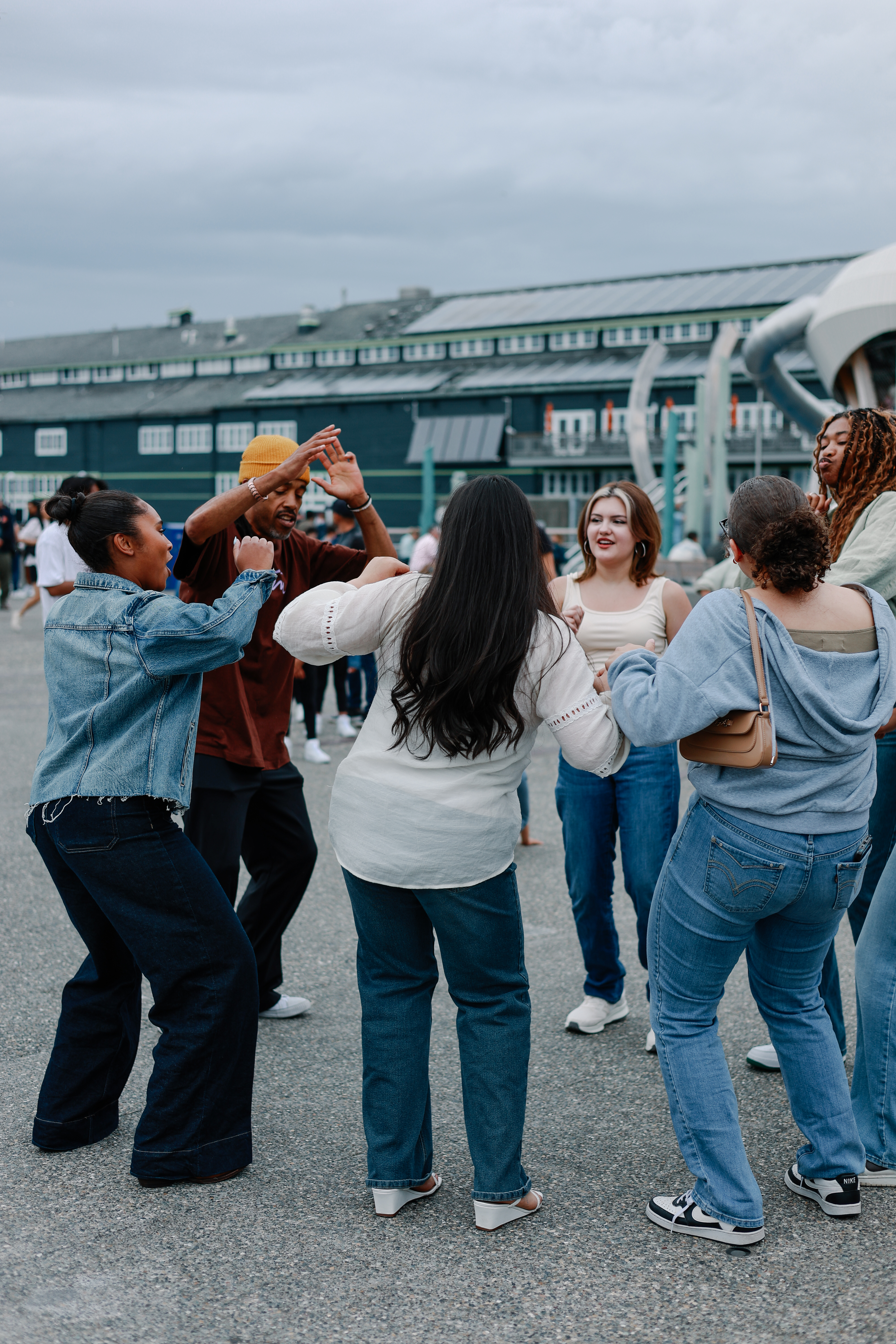 Dancers connecting at Hustle on the Pier